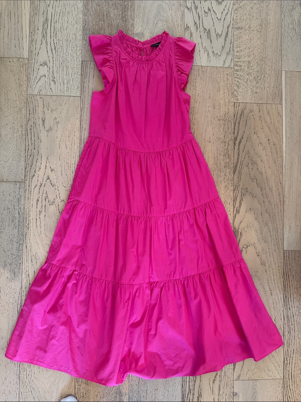 J. Crew Hot Pink Tiered Maxi Dress with Ruffle Cap Sleeves